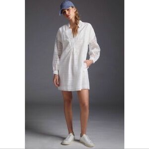 Mare Mare X Anthropologie NWT White Plaid Textured Tunic Dress Medium Clean Girl